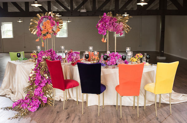 Living Single - Valentine's Day Event for Singles - colorful highjack event chairs - brightly colored event decor
