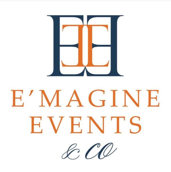 E'MAGNE Events & Co - North Carolina luxury wedding planner - branded logo - orange and navy blue 