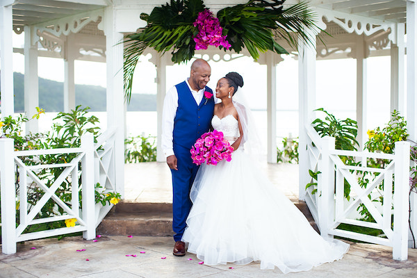 North Carolina destination wedding planner- Jamaican destination wedding - Moon Palace Jamaica- wedding gazebo - bride and groom - jtropical wedding decor